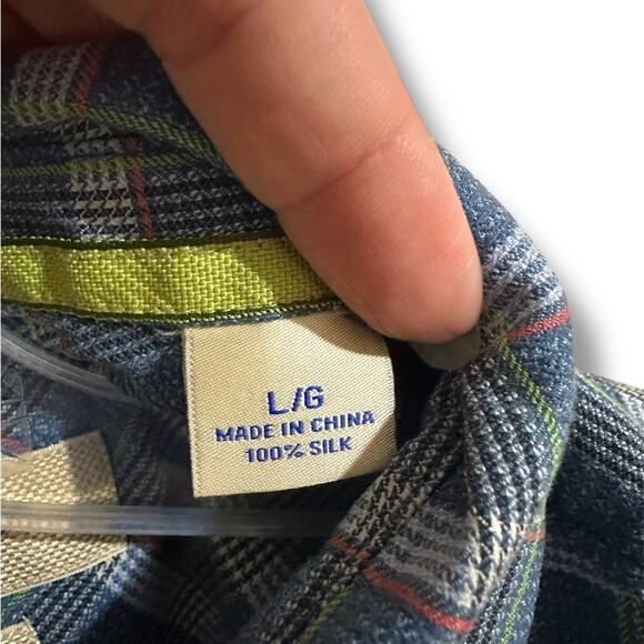 Men's Tommy Bahama Blue green Plaid Short Sleeve button down Shirt 100% silk Lg - Picture 3 of 7